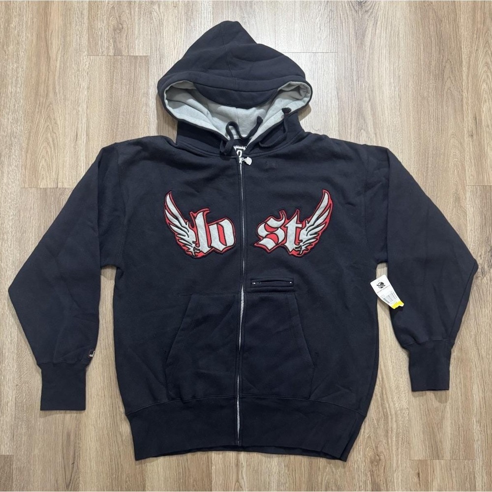 Y2K Lost Enterprises Surfboard Black Zip Up Hoodie Size M